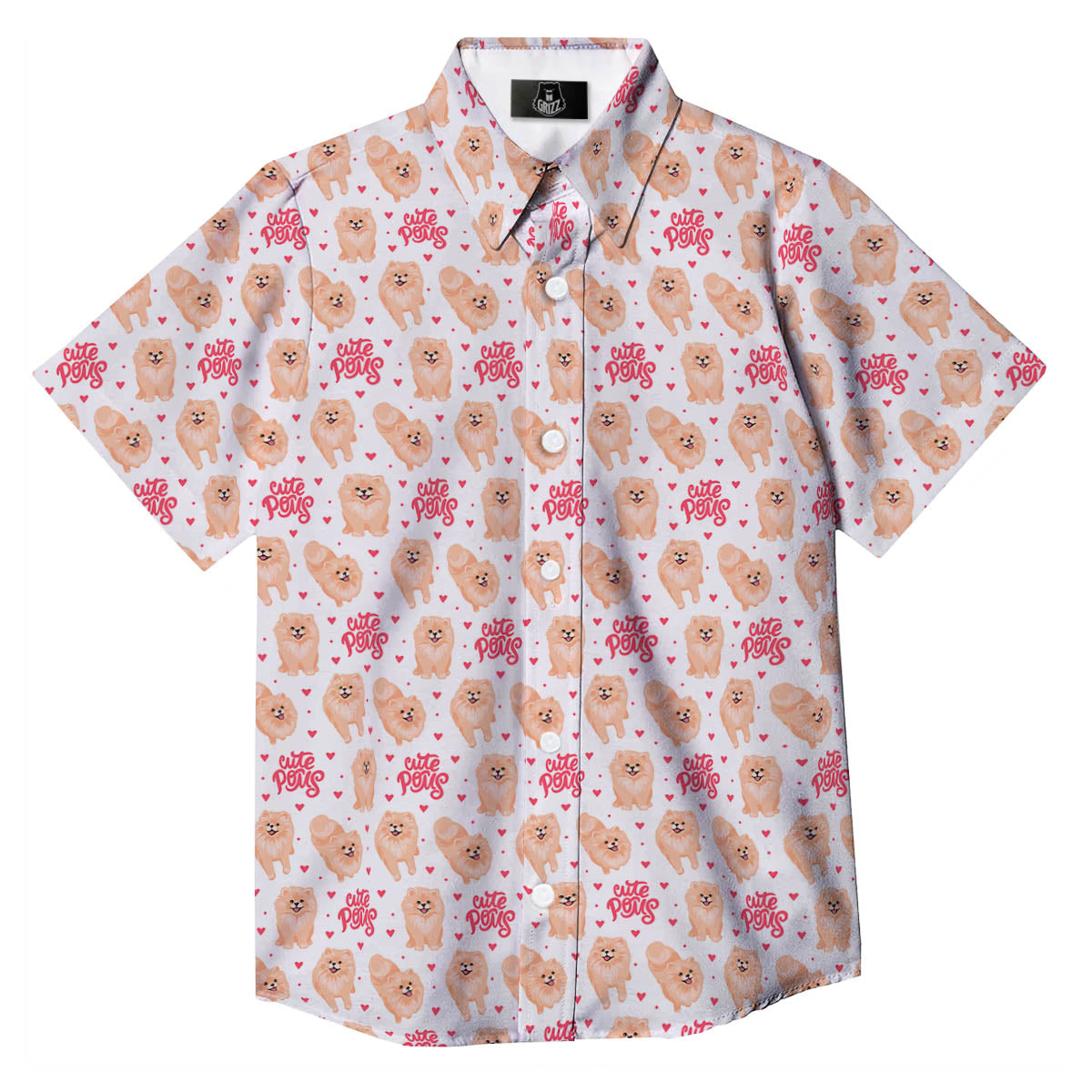 Pomeranian Cartoon Print Pattern Button Up Shirt-grizzshop