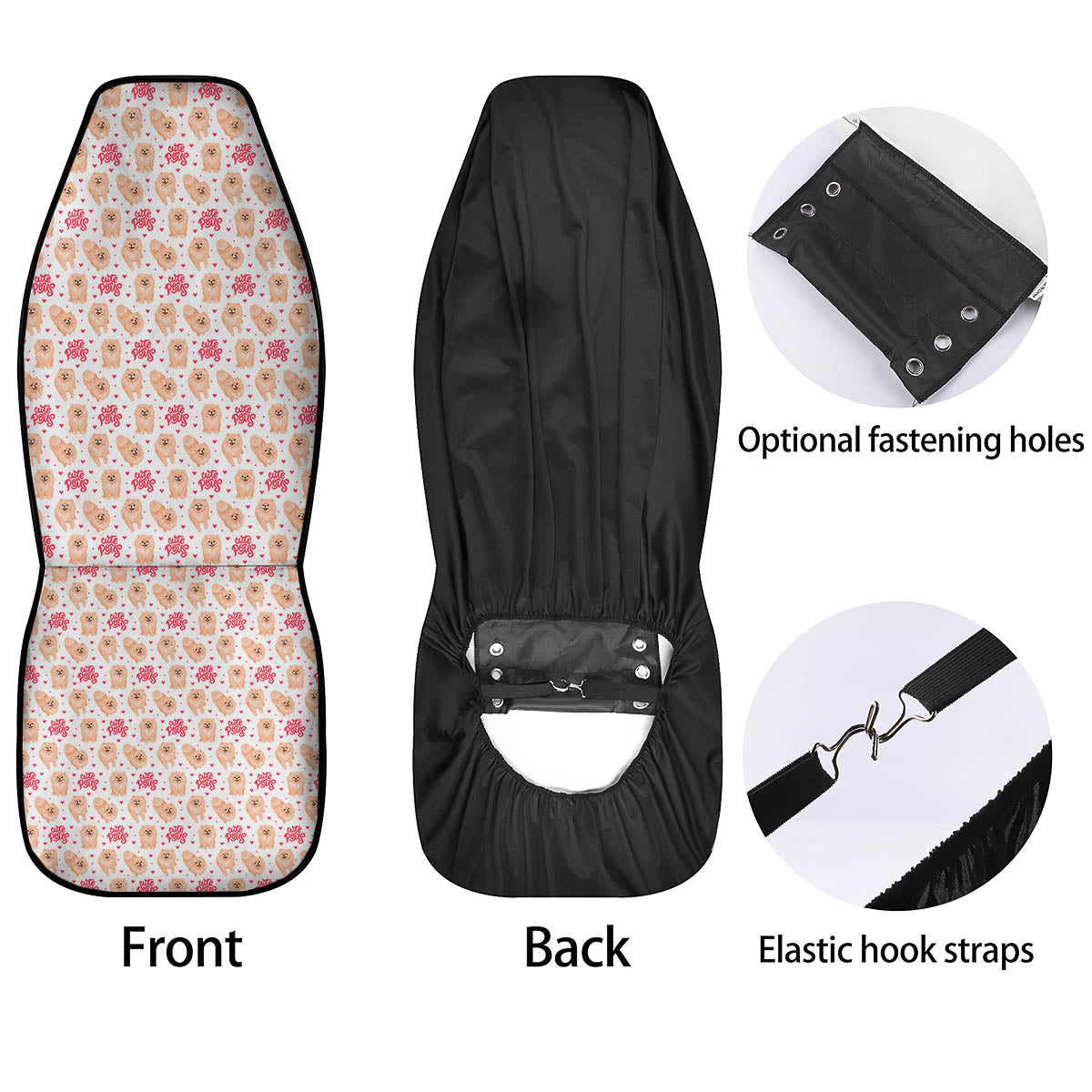 Pomeranian Cartoon Print Pattern Car Seat Covers-grizzshop