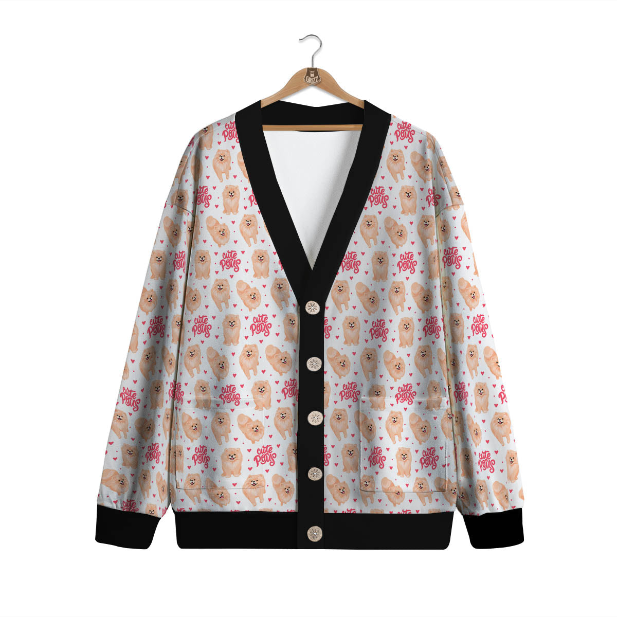 Pomeranian Cartoon Print Pattern Cardigan-grizzshop