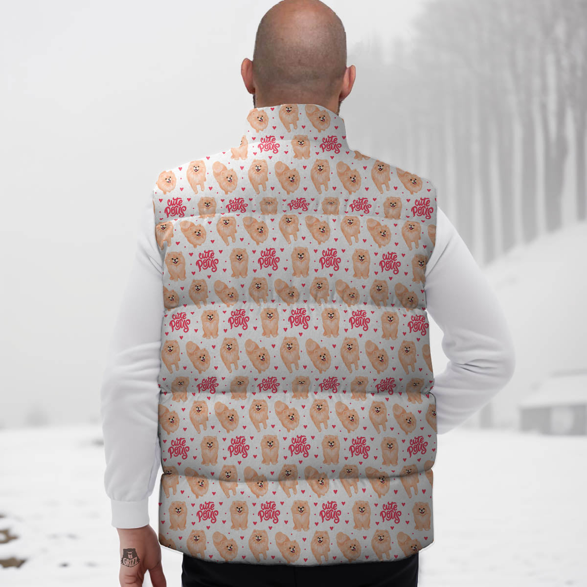 Pomeranian Cartoon Print Pattern Down Vest