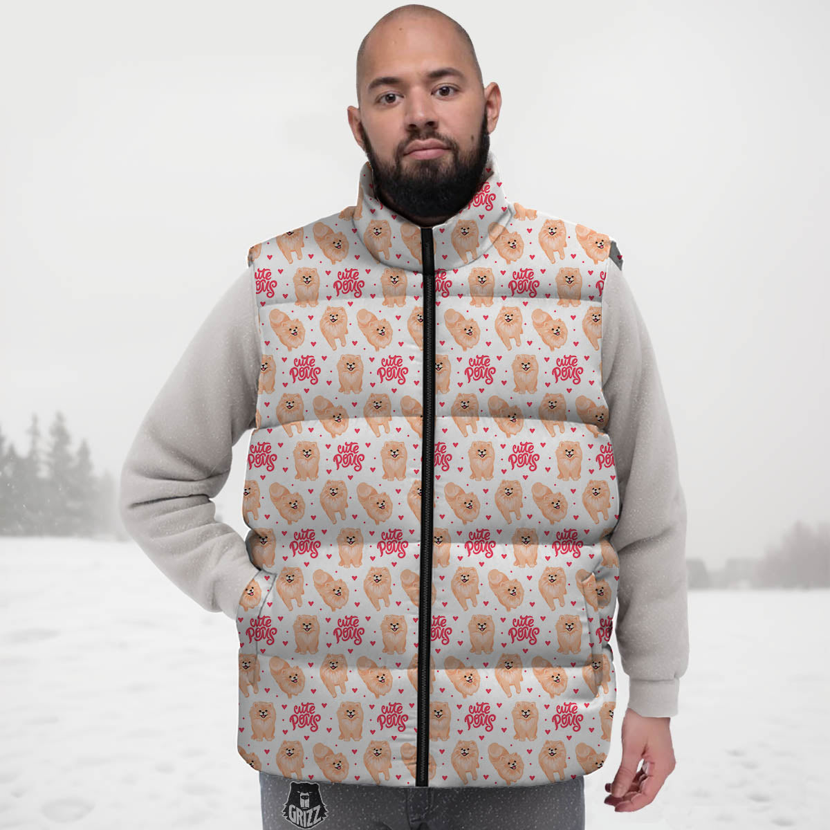Pomeranian Cartoon Print Pattern Down Vest