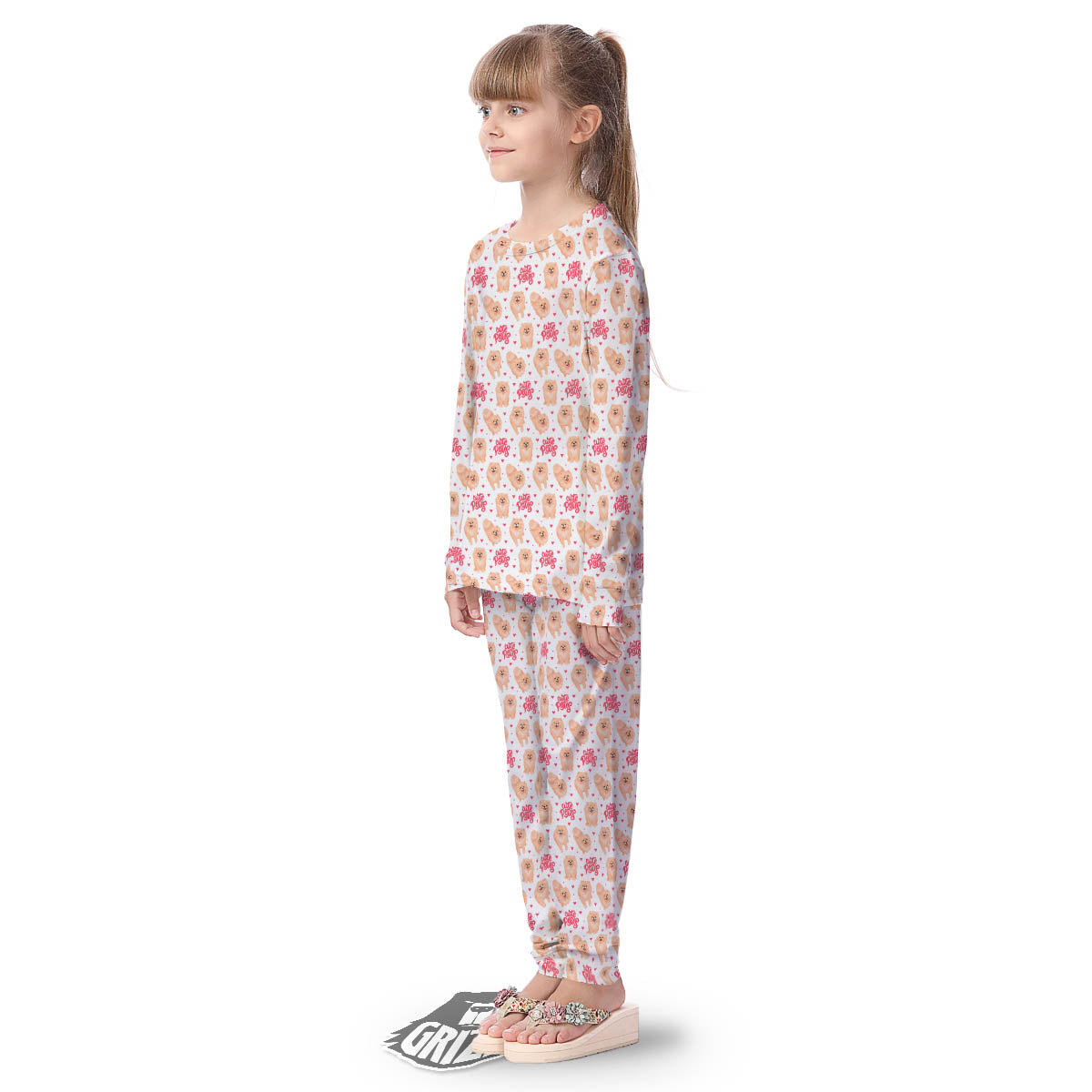 Pomeranian Cartoon Print Pattern Kid's Pajamas-grizzshop