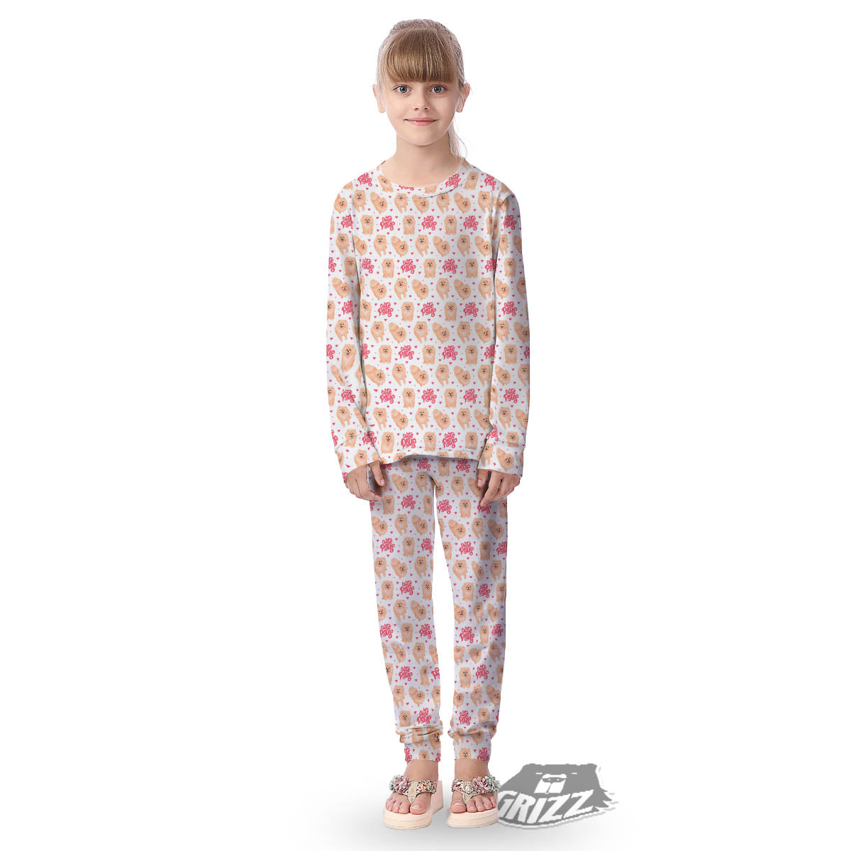 Pomeranian Cartoon Print Pattern Kid's Pajamas-grizzshop