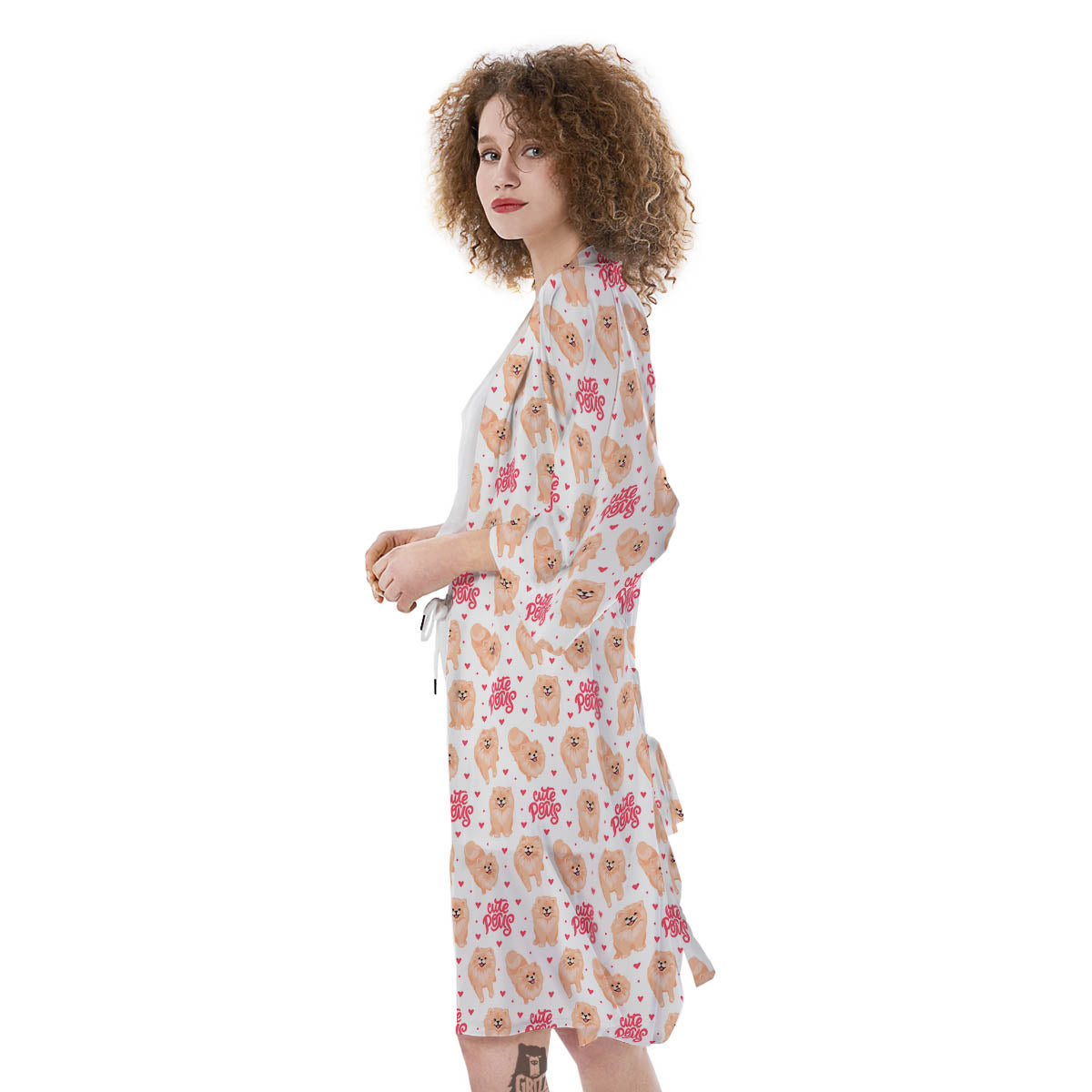 Pomeranian Cartoon Print Pattern Kimono-grizzshop