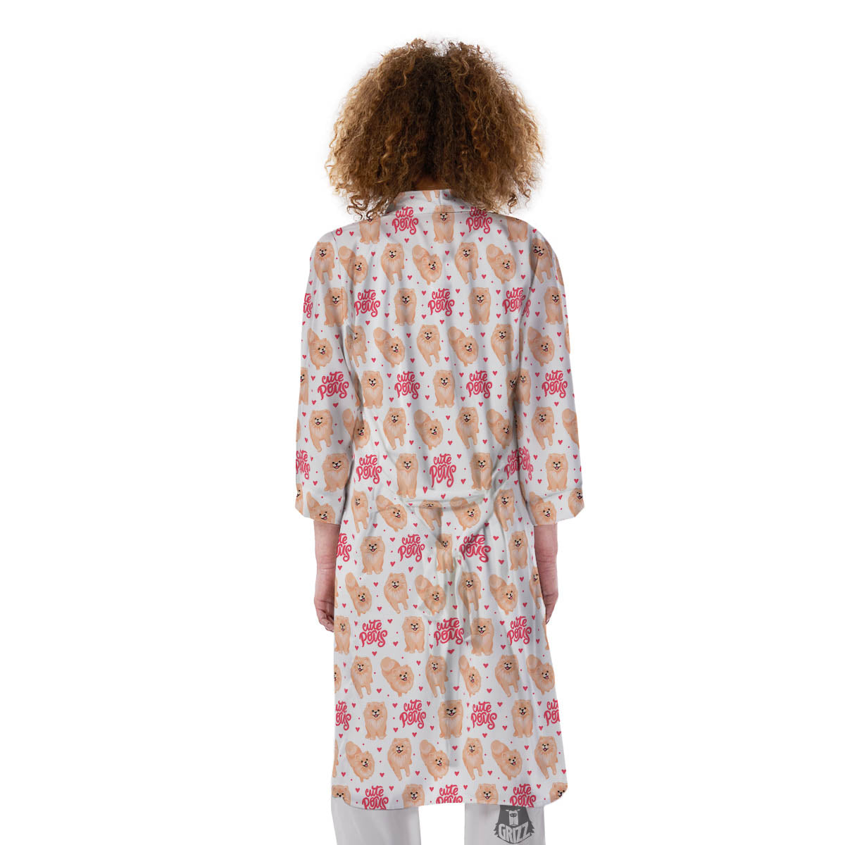 Pomeranian Cartoon Print Pattern Kimono-grizzshop
