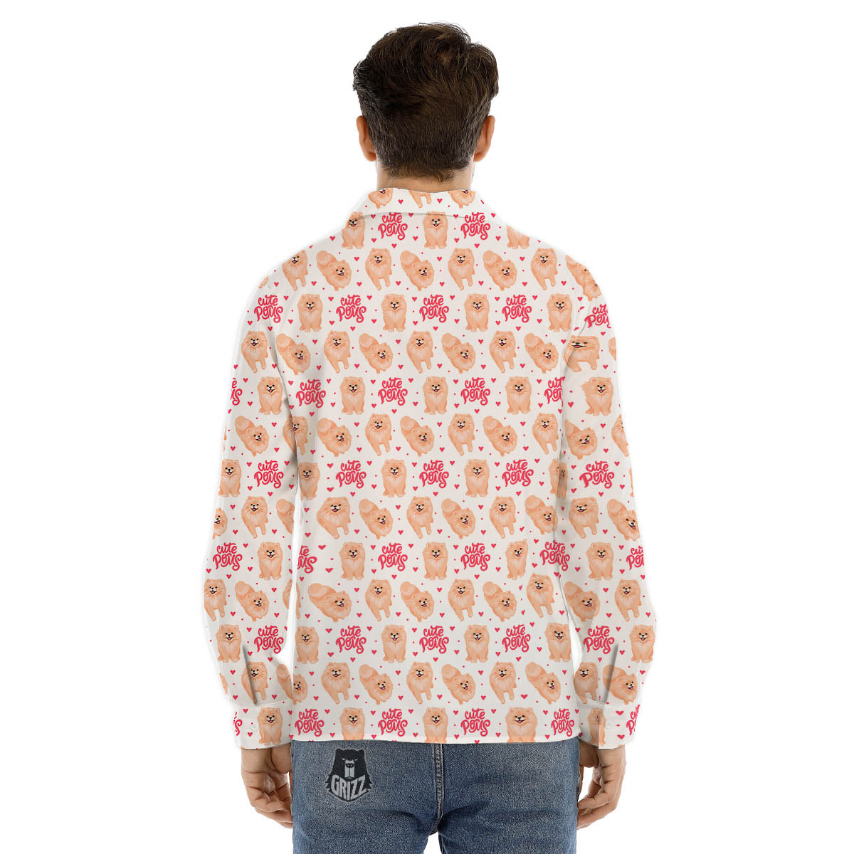 Pomeranian Cartoon Print Pattern Men's Dress Shirts-grizzshop
