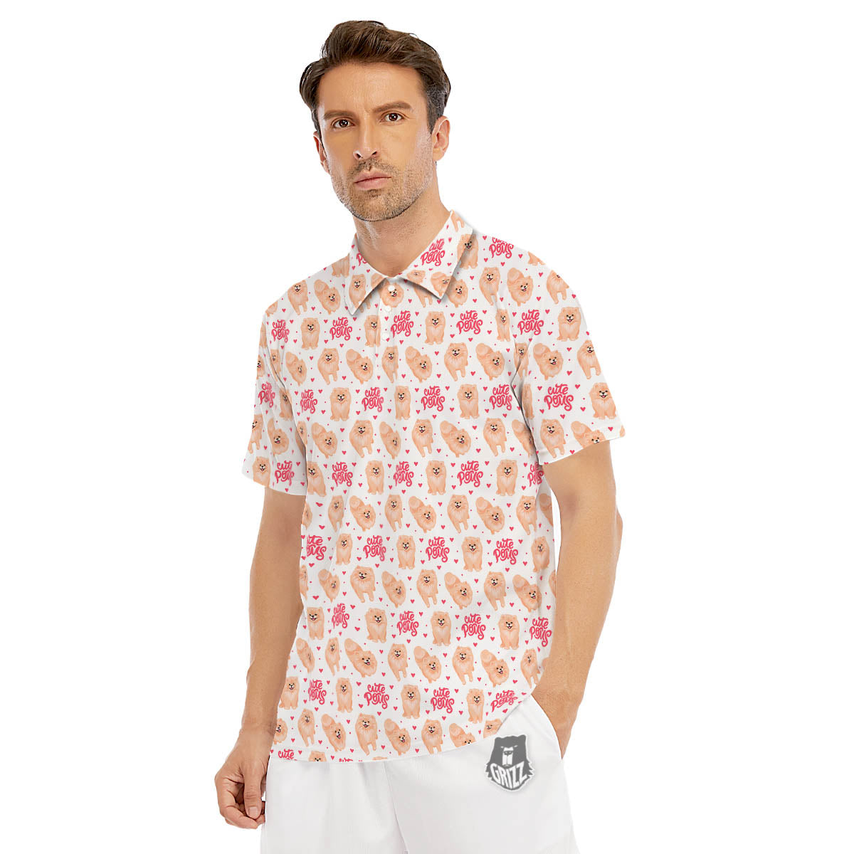 Pomeranian Cartoon Print Pattern Men's Golf Shirts-grizzshop