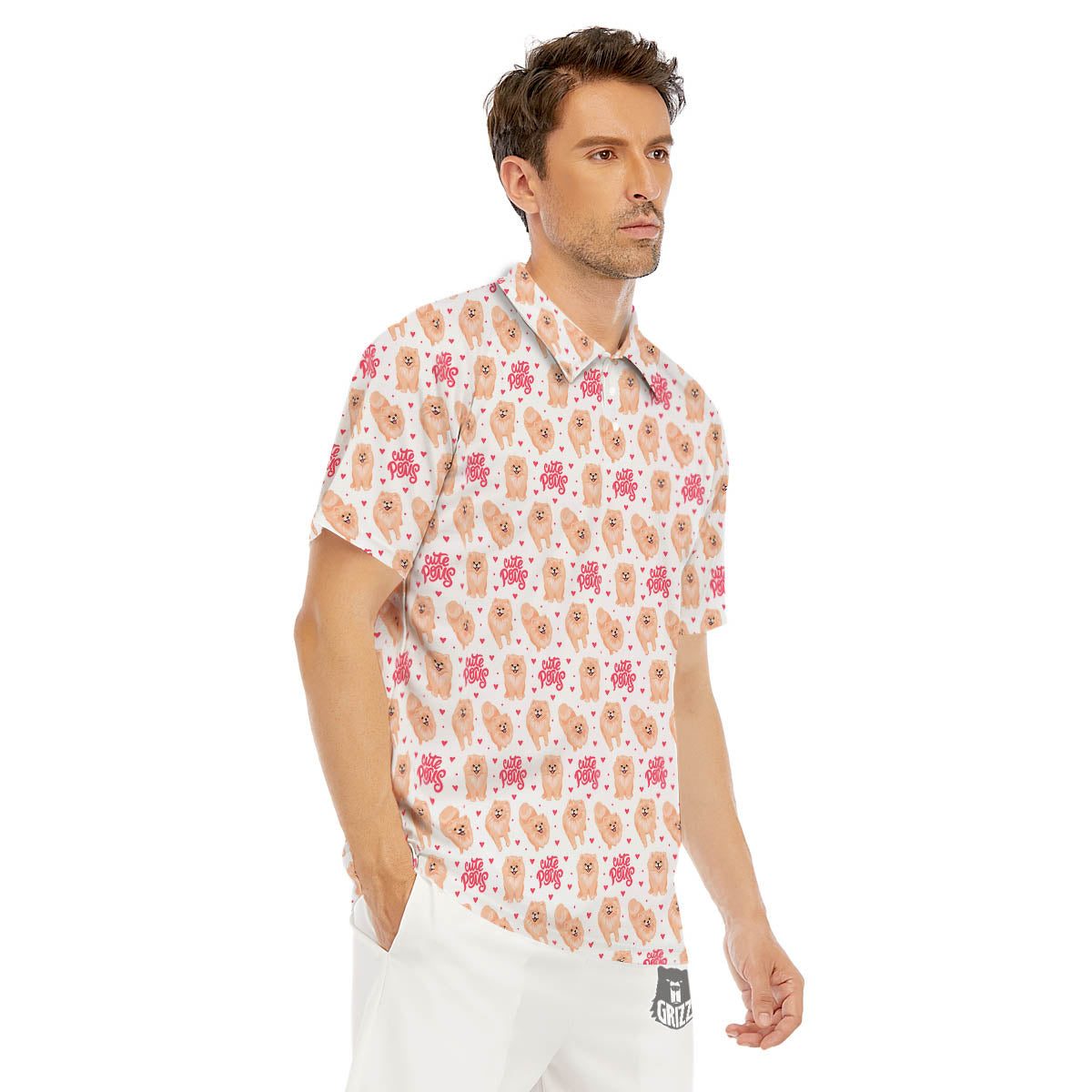 Pomeranian Cartoon Print Pattern Men's Golf Shirts-grizzshop