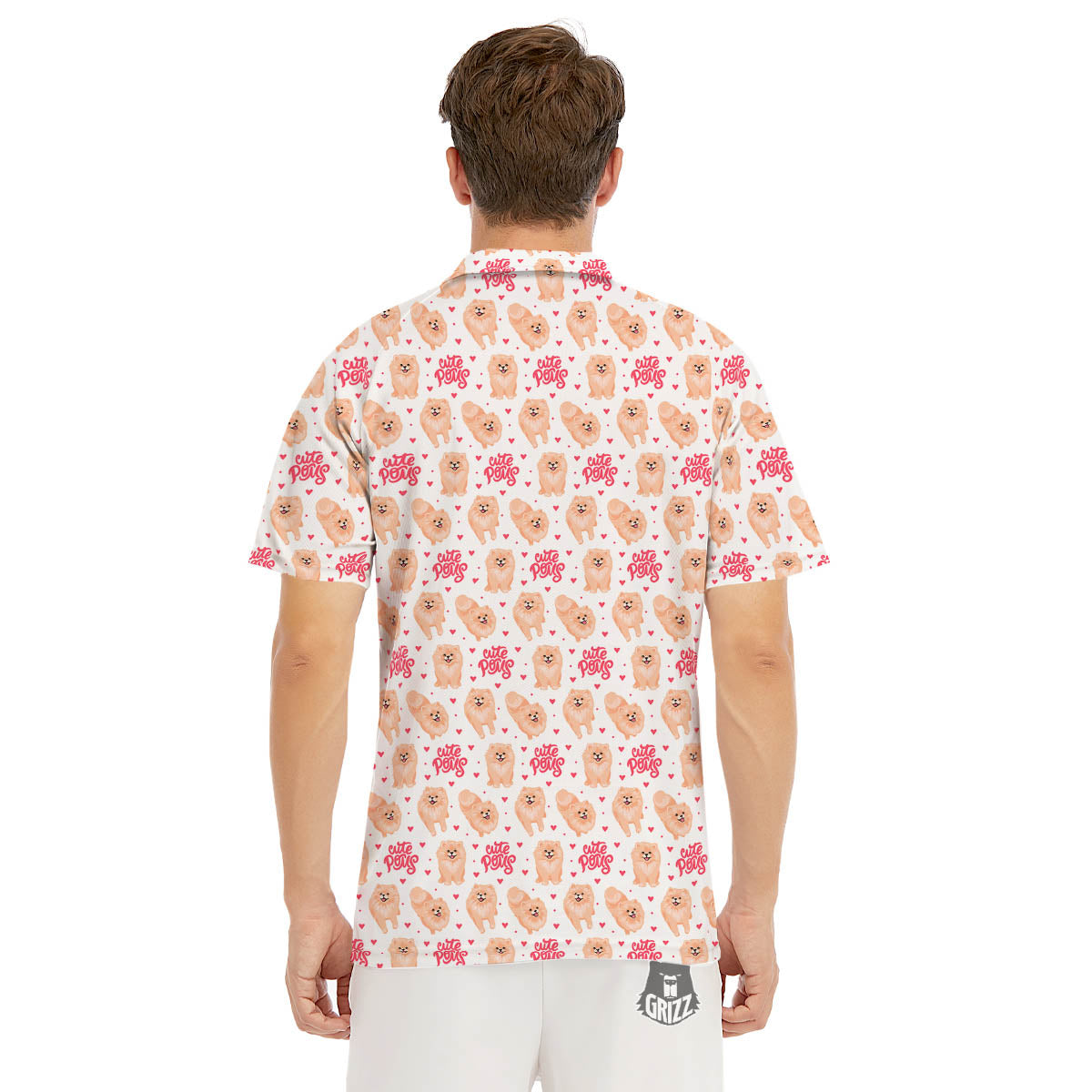 Pomeranian Cartoon Print Pattern Men's Golf Shirts-grizzshop