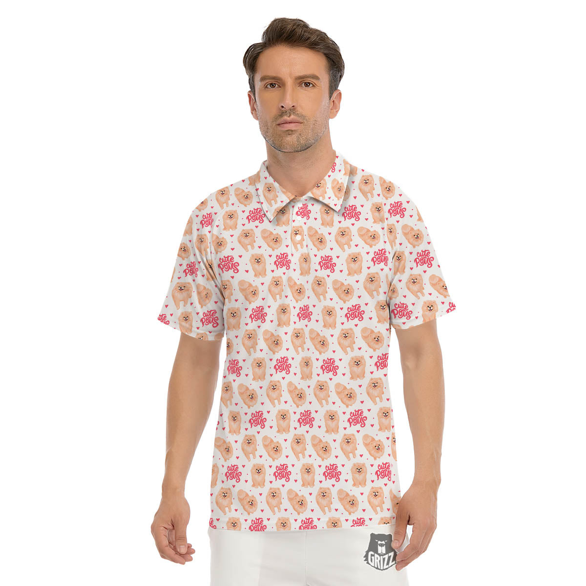 Pomeranian Cartoon Print Pattern Men's Golf Shirts-grizzshop