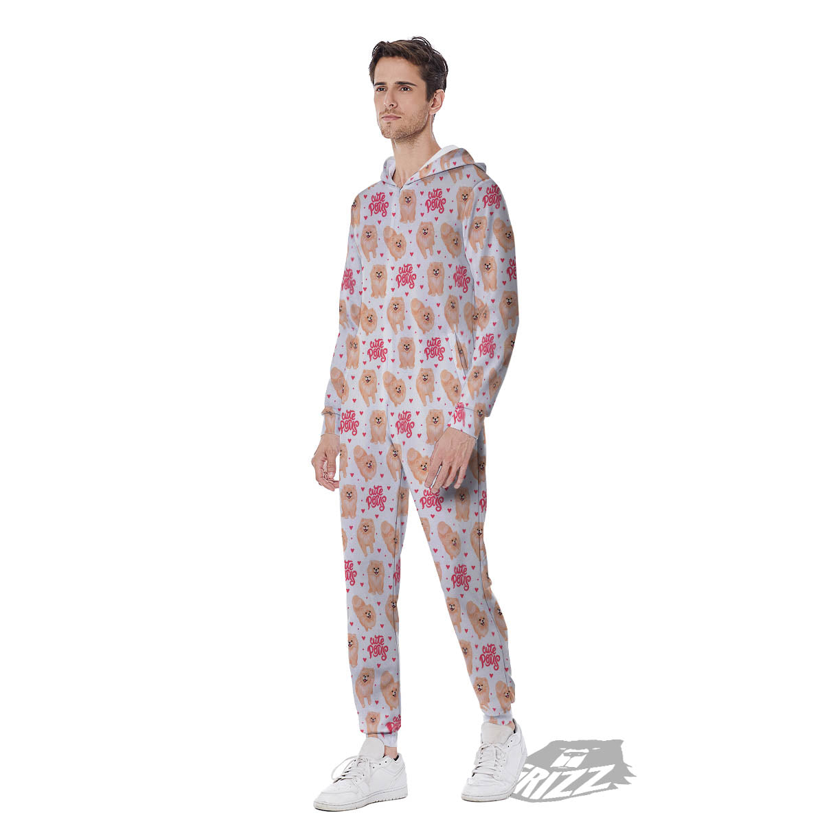 Pomeranian Cartoon Print Pattern Men's Jumpsuit-grizzshop