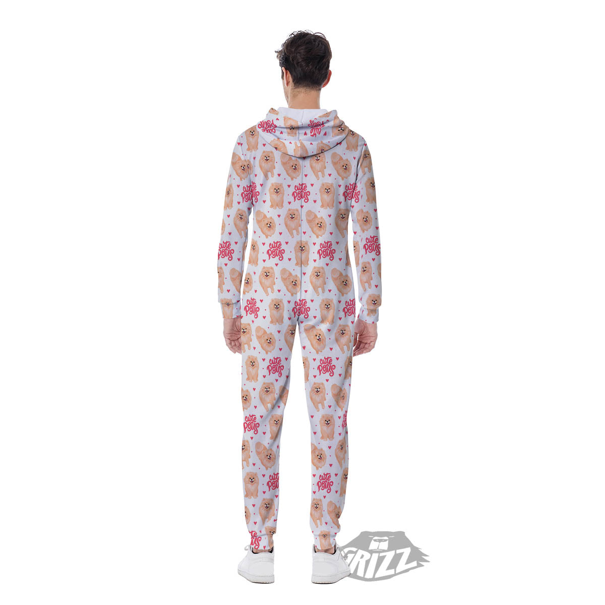 Pomeranian Cartoon Print Pattern Men's Jumpsuit-grizzshop