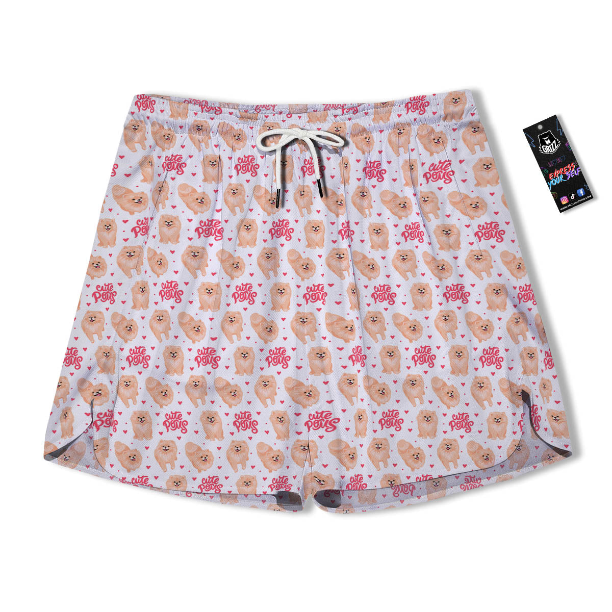 Pomeranian Cartoon Print Pattern Men's Running Shorts-grizzshop