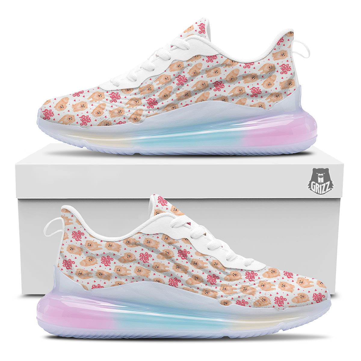 Pomeranian Cartoon Print Pattern Running Sneakers-grizzshop