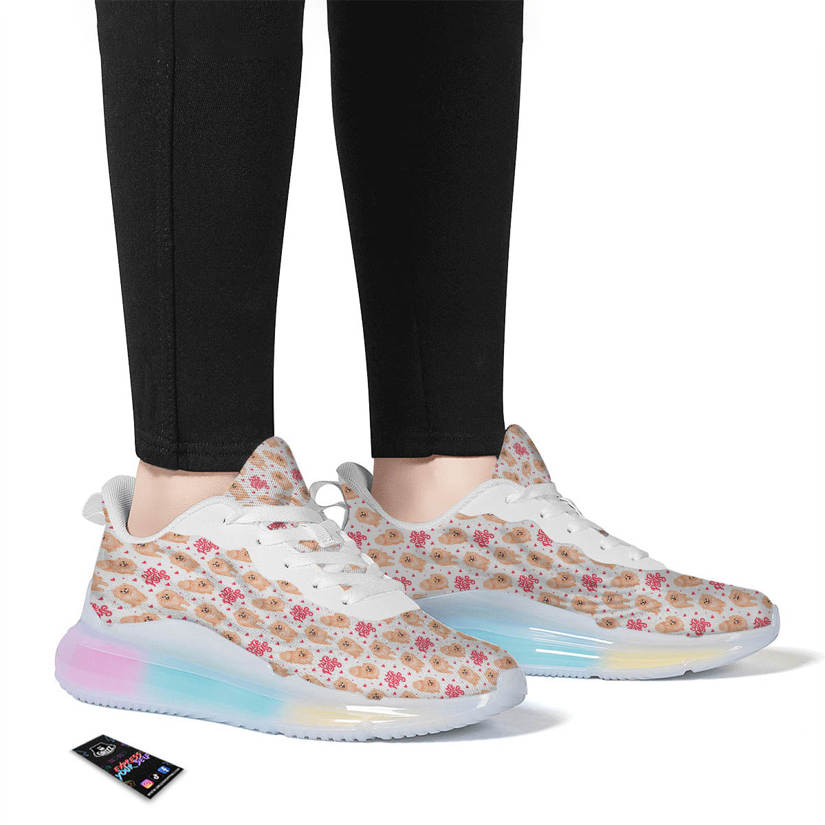 Pomeranian Cartoon Print Pattern Running Sneakers-grizzshop