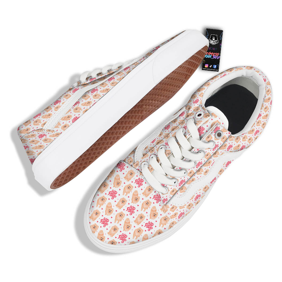 Pomeranian Cartoon Print Pattern Skate Shoes-grizzshop