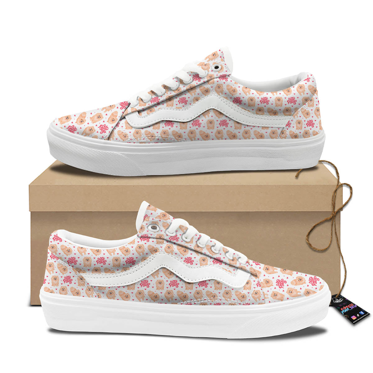 Pomeranian Cartoon Print Pattern Skate Shoes-grizzshop