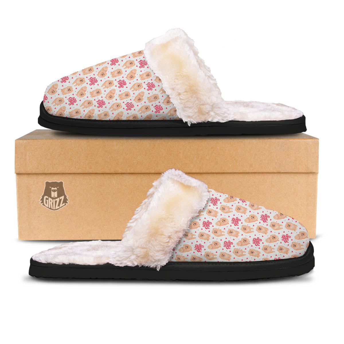 Pomeranian Cartoon Print Pattern Slippers-grizzshop