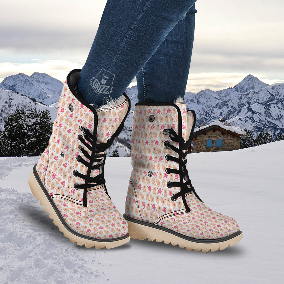 Pomeranian Cartoon Print Pattern Snow Boots-grizzshop