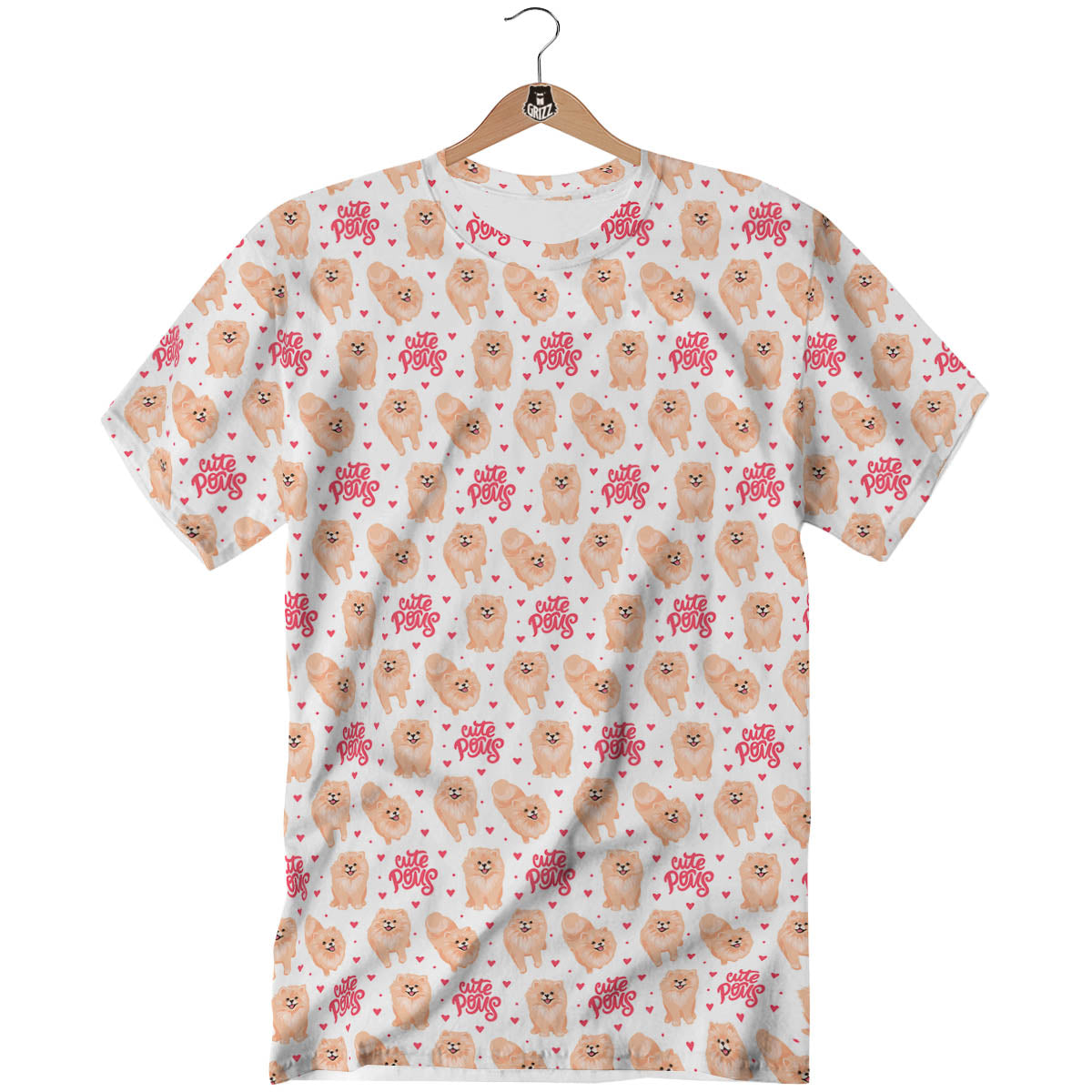 Pomeranian Cartoon Print Pattern T-Shirt-grizzshop