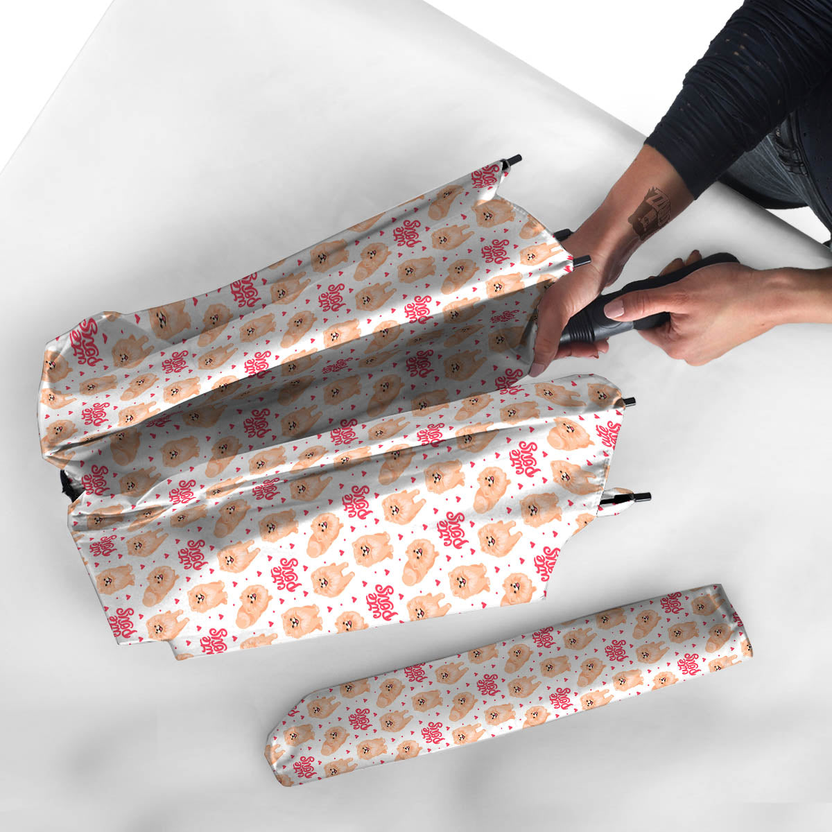 Pomeranian Cartoon Print Pattern Umbrella-grizzshop