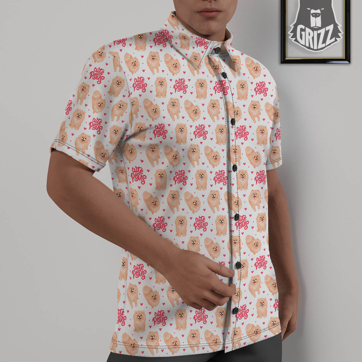 Pomeranian Cartoon Print Pattern Untucked Shirts-grizzshop