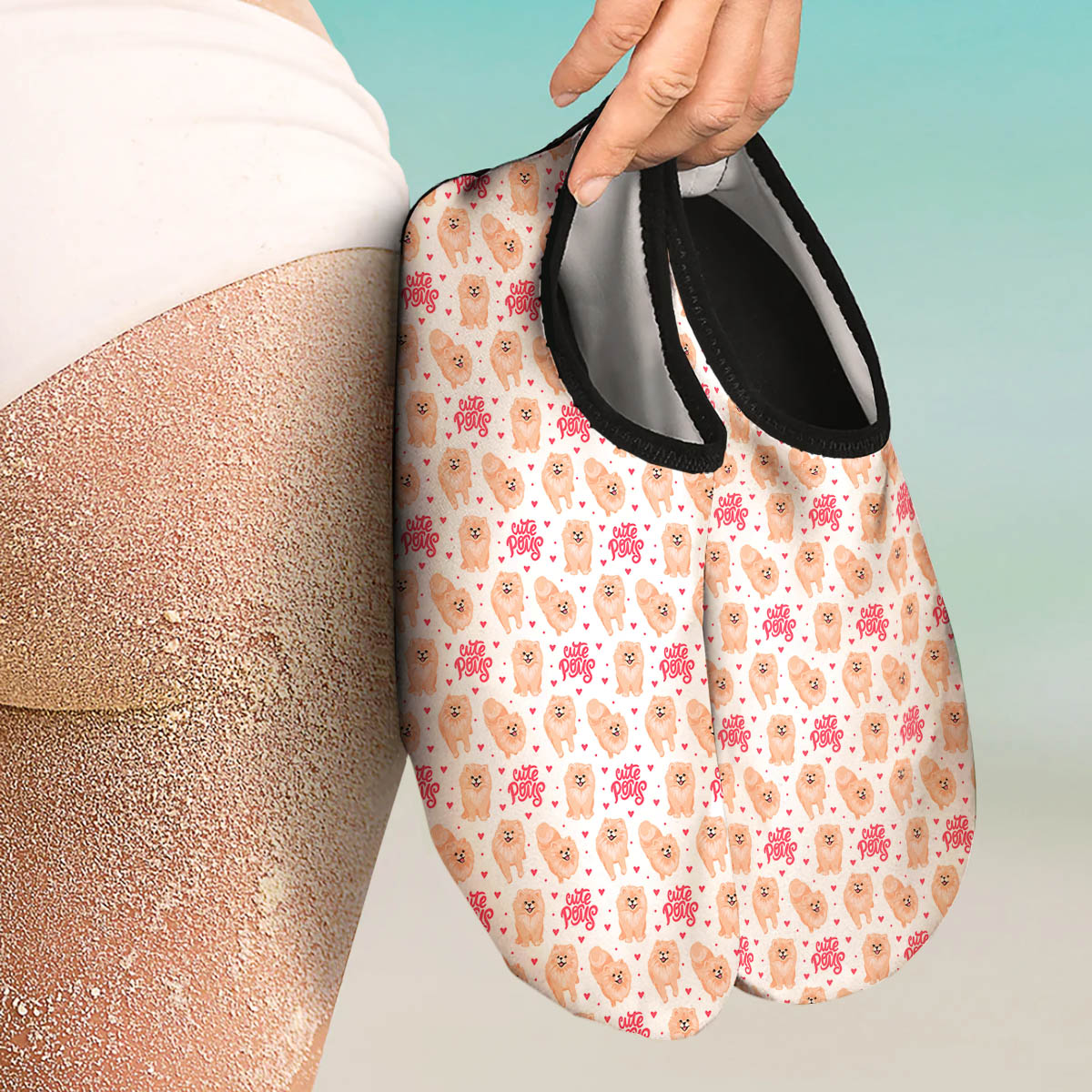Pomeranian Cartoon Print Pattern Water Shoes-grizzshop