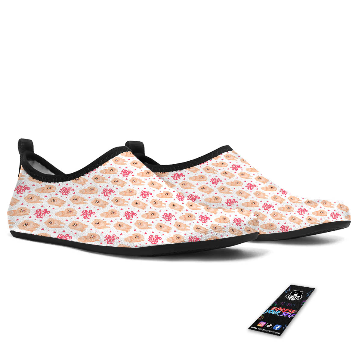 Pomeranian Cartoon Print Pattern Water Shoes-grizzshop