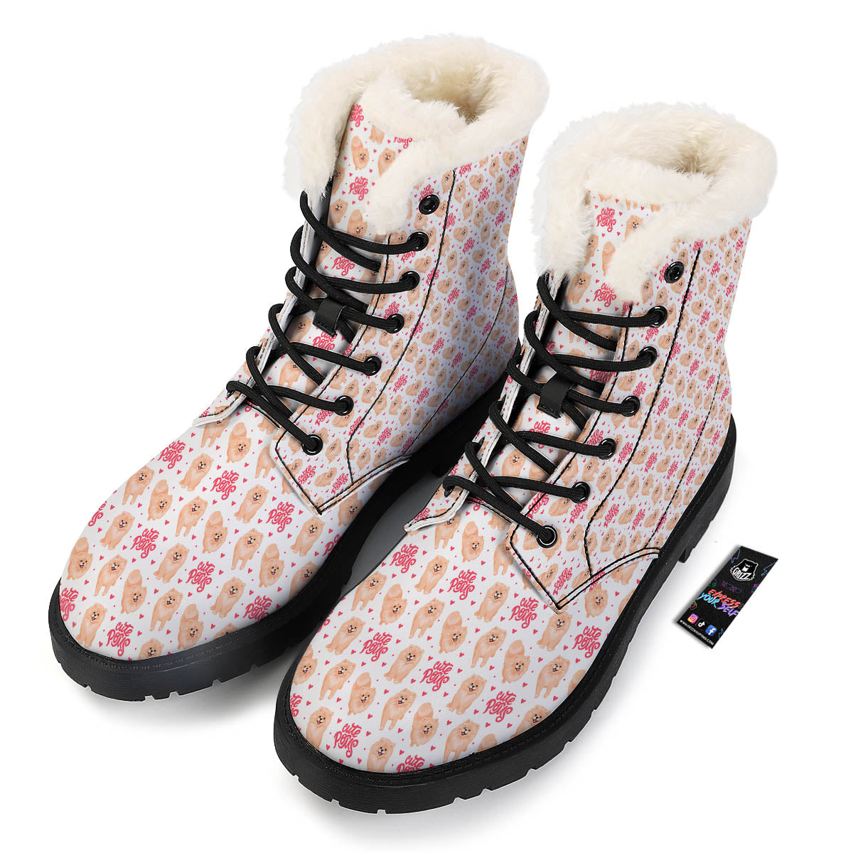 Pomeranian Cartoon Print Pattern Winter Boots-grizzshop