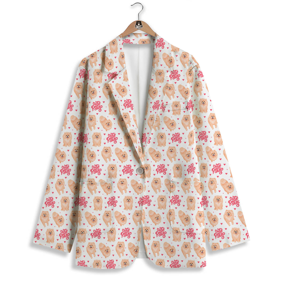 Pomeranian Cartoon Print Pattern Women's Blazer-grizzshop
