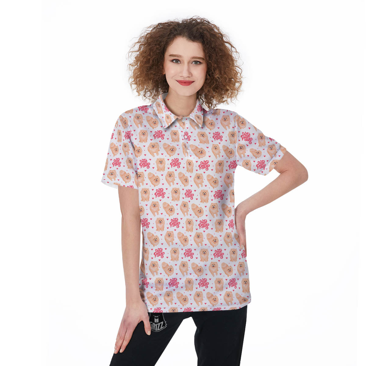 Pomeranian Cartoon Print Pattern Women's Golf Shirts-grizzshop
