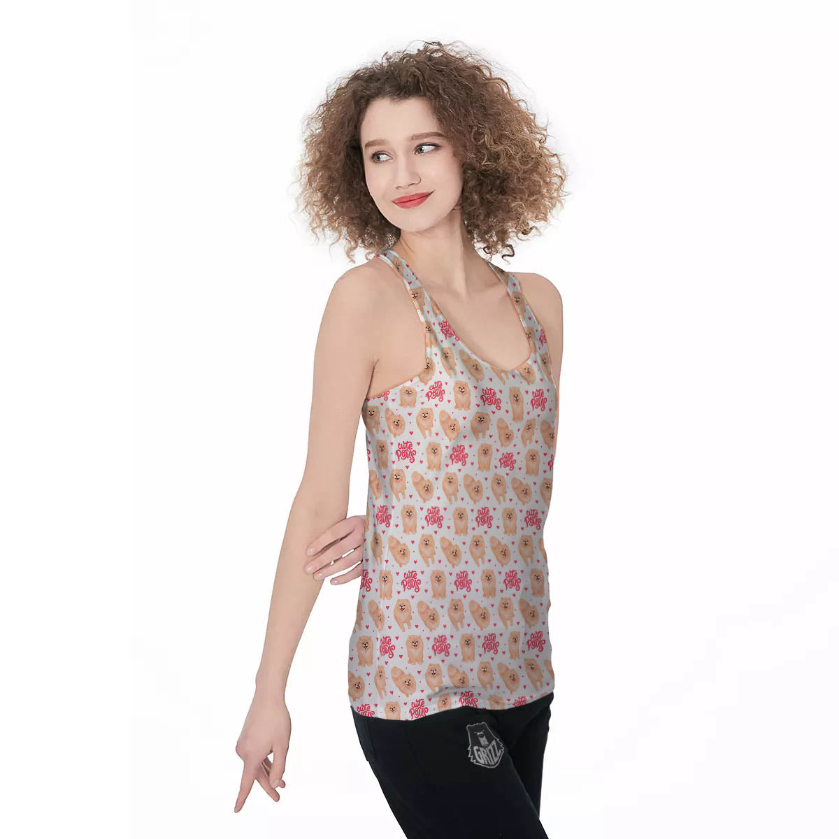 Pomeranian Cartoon Print Pattern Women's Racerback Tank Top-grizzshop