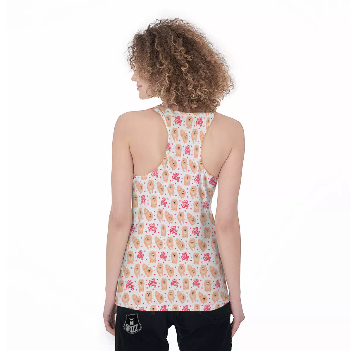 Pomeranian Cartoon Print Pattern Women's Racerback Tank Top-grizzshop