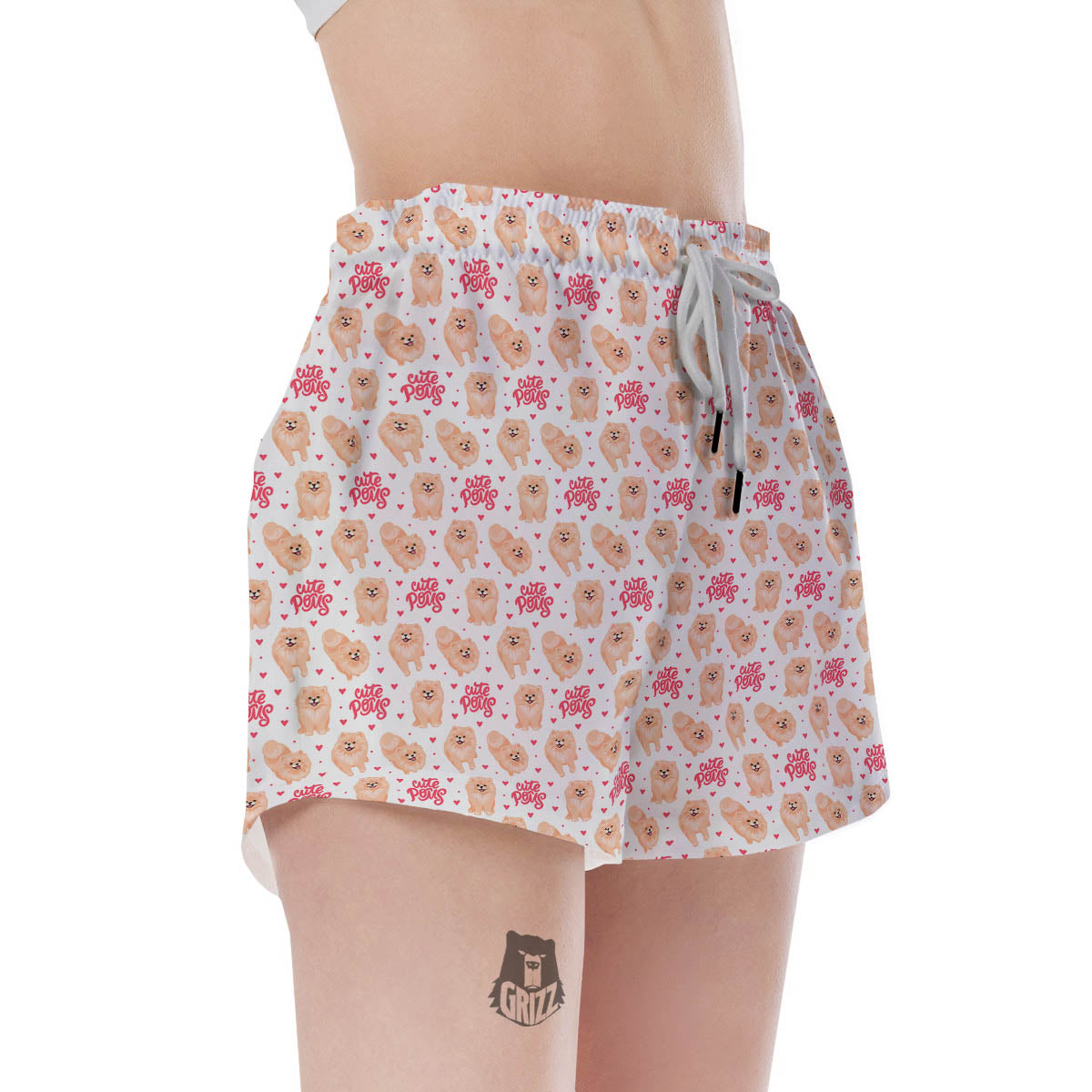 Pomeranian Cartoon Print Pattern Women's Shorts-grizzshop