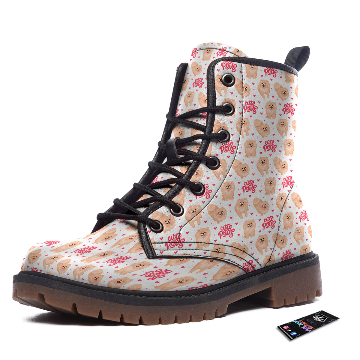Pomeranian Cartoon Print Pattern Work Boots-grizzshop