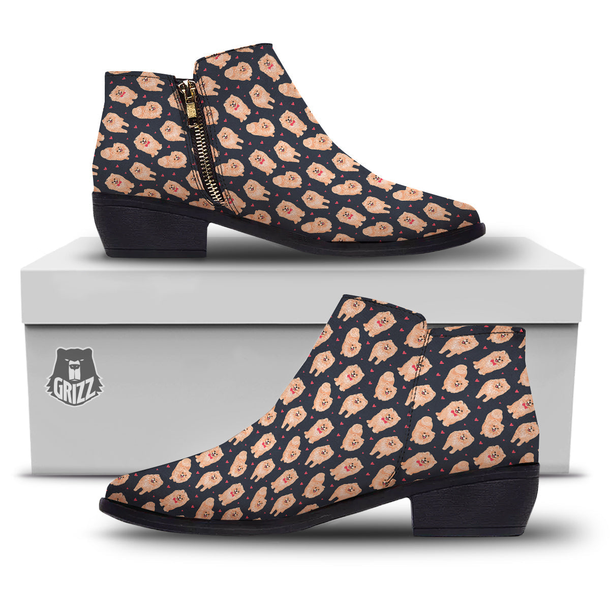 Pomeranian Cute Print Pattern Ankle Boots-grizzshop