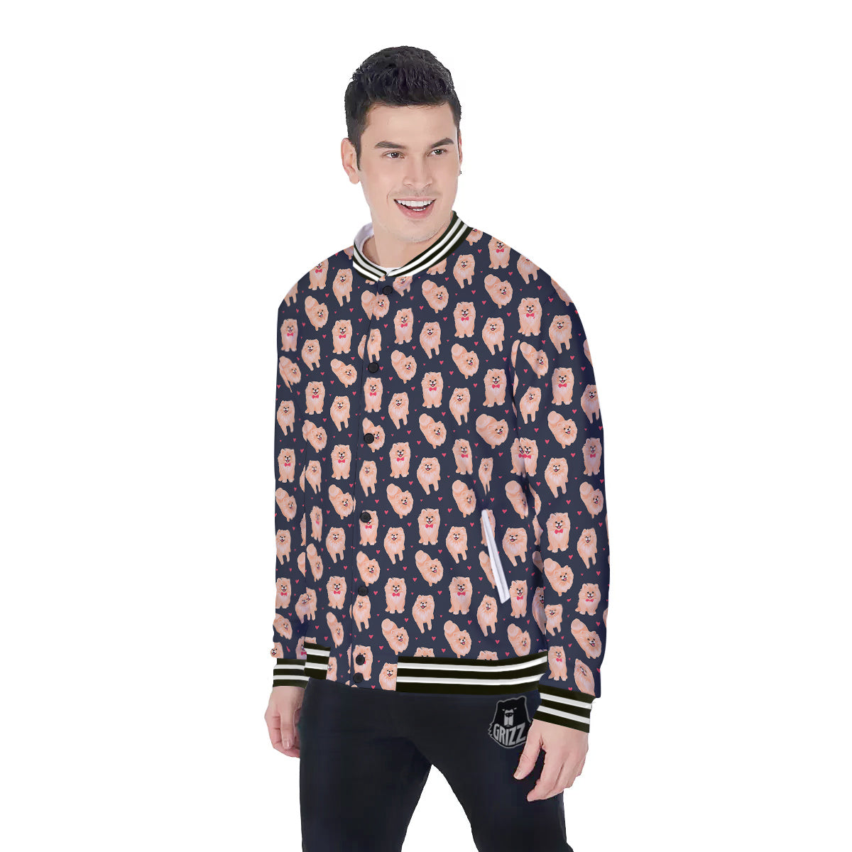 Pomeranian Cute Print Pattern Baseball Jacket-grizzshop