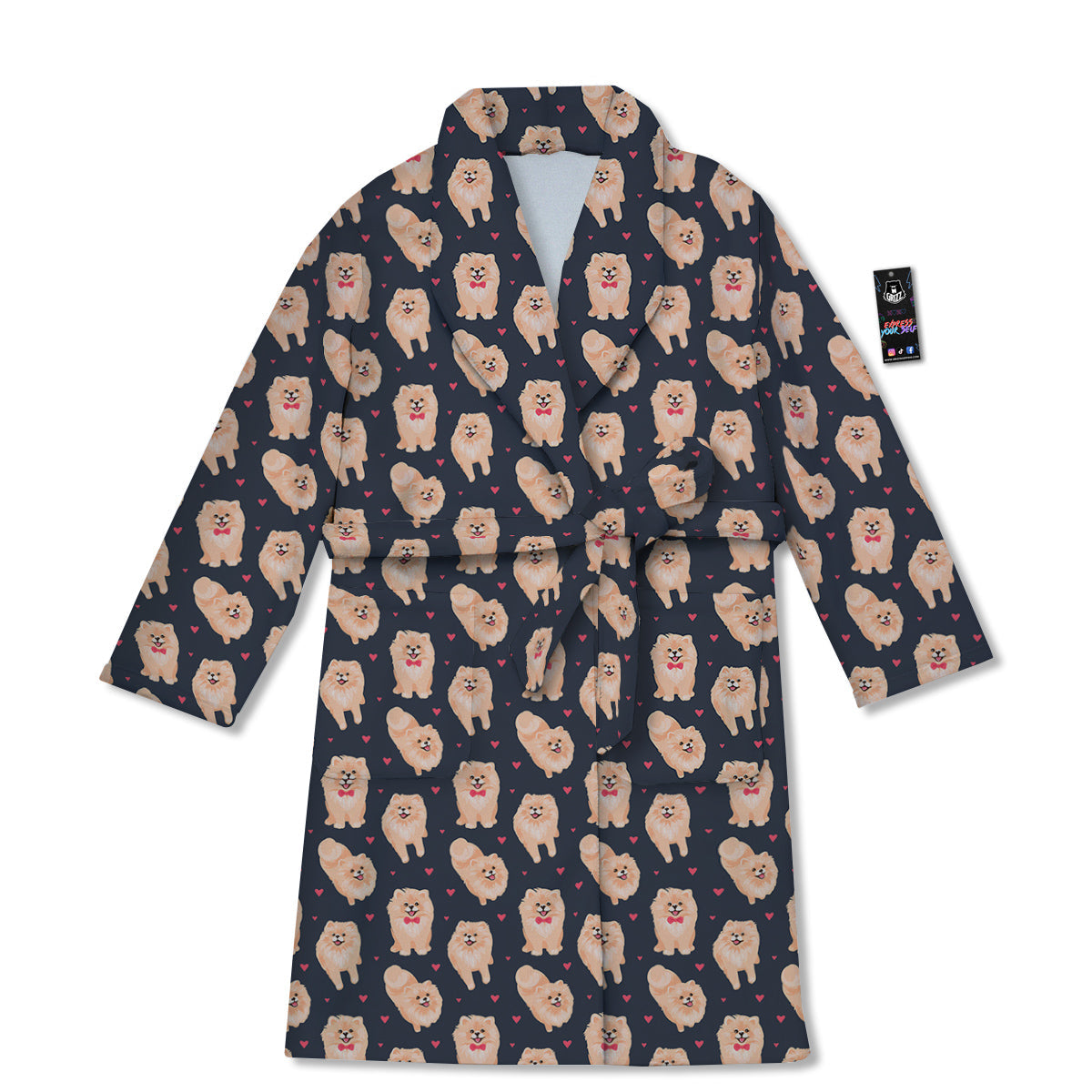 Pomeranian Cute Print Pattern Bathrobe-grizzshop