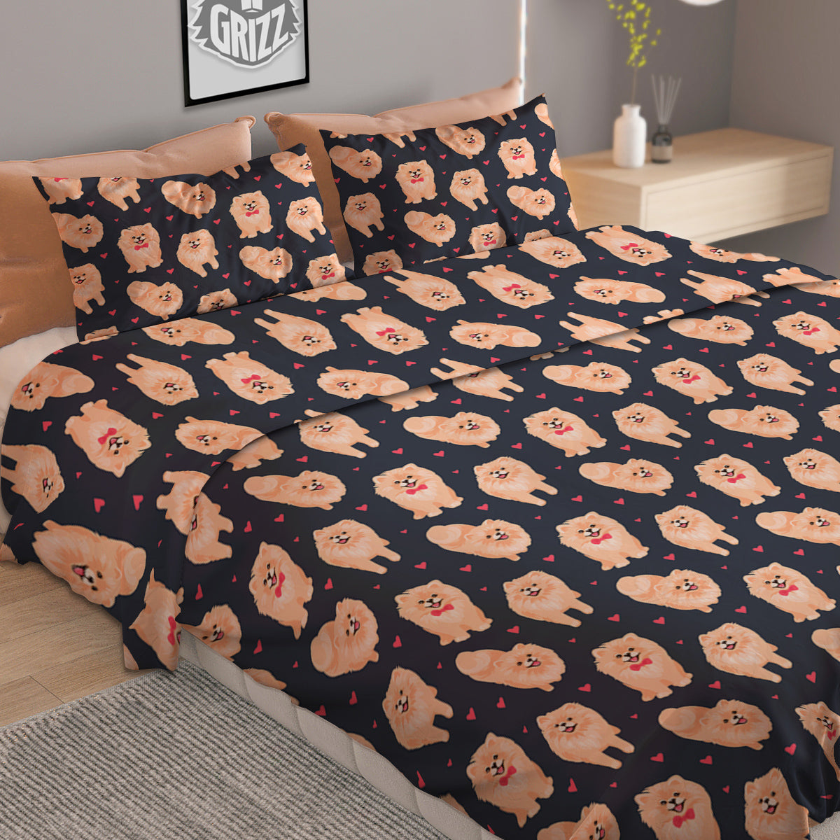 Pomeranian Cute Print Pattern Duvet Cover Bedding Set