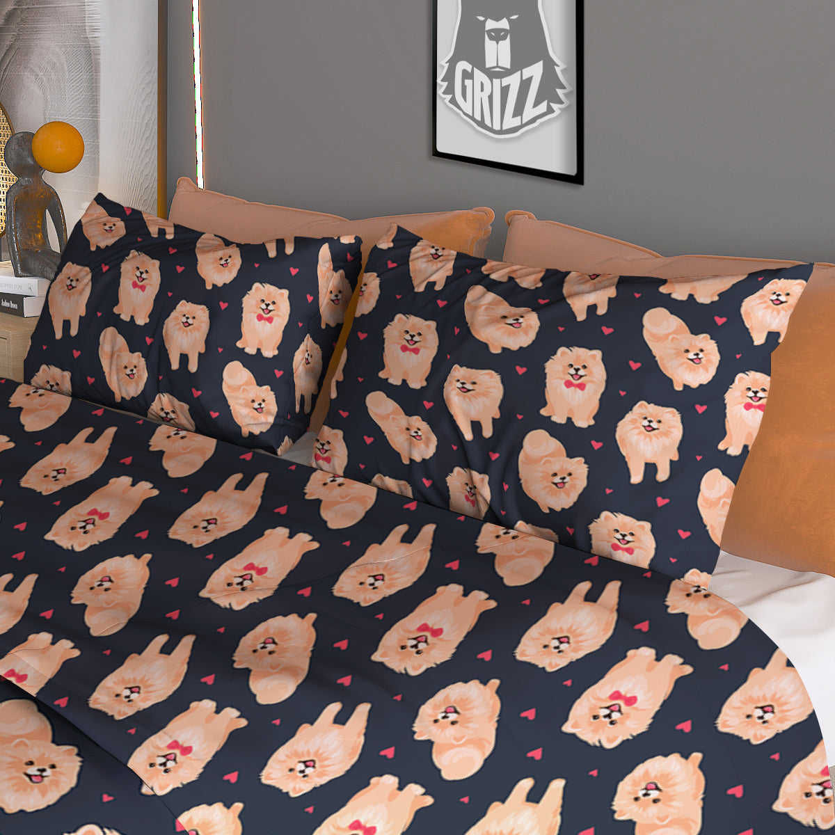 Pomeranian Cute Print Pattern Duvet Cover Bedding Set