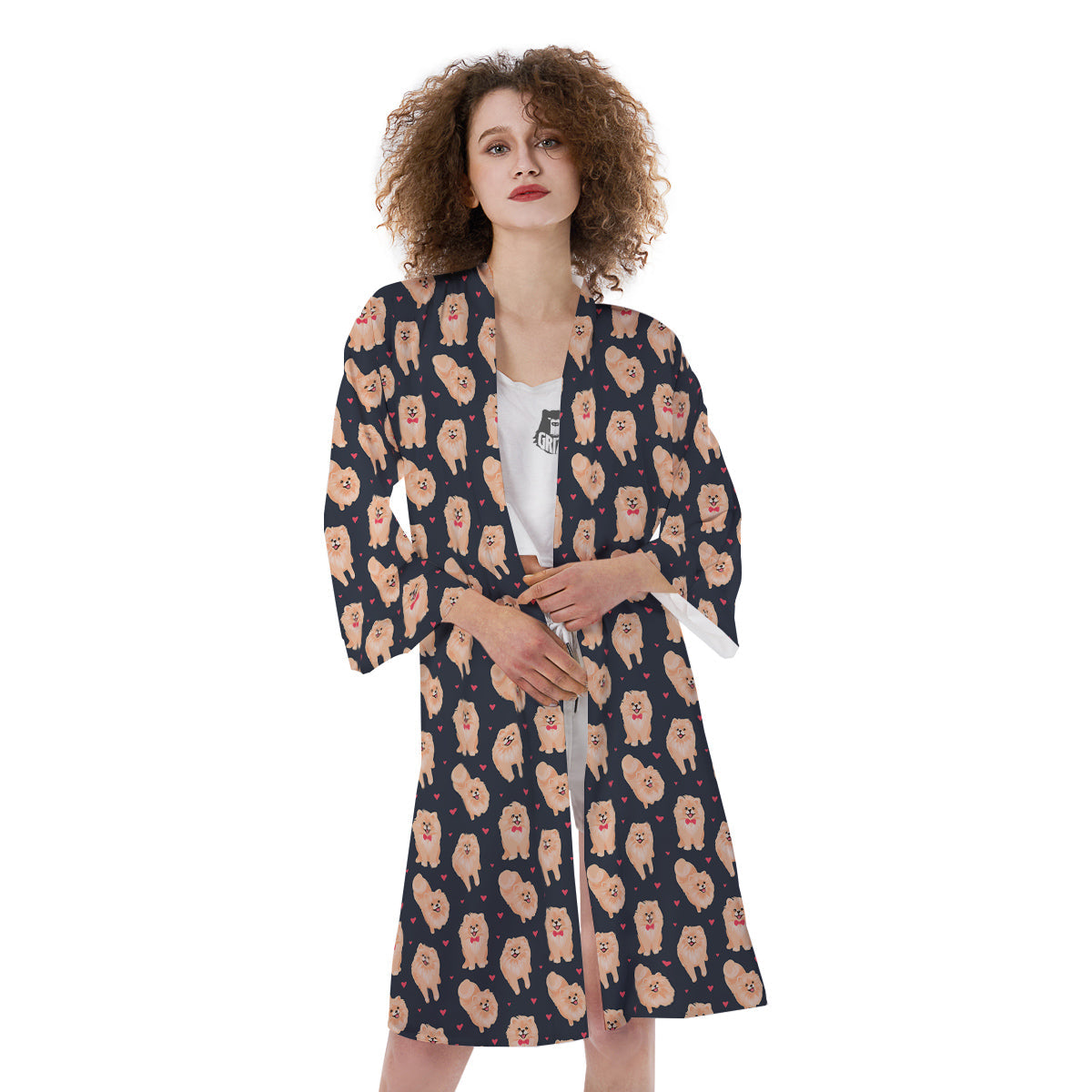 Pomeranian Cute Print Pattern Kimono-grizzshop