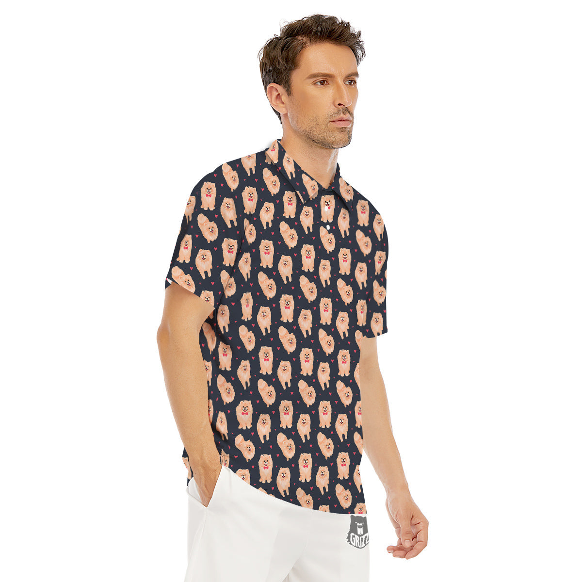 Pomeranian Cute Print Pattern Men's Golf Shirts-grizzshop
