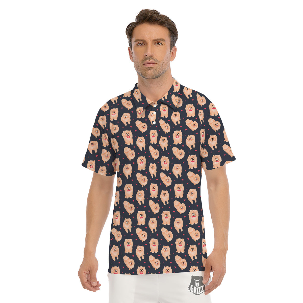 Pomeranian Cute Print Pattern Men's Golf Shirts-grizzshop