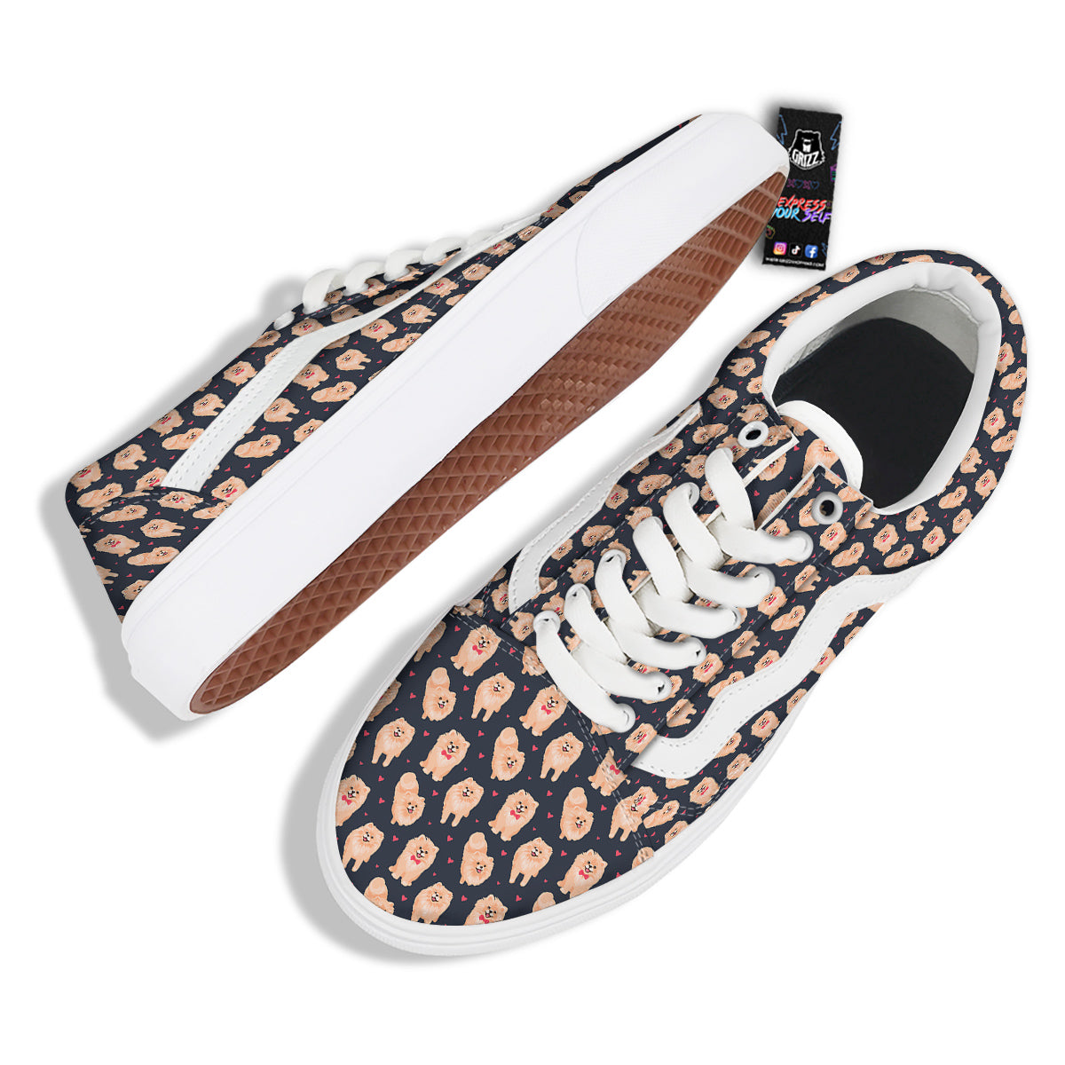 Pomeranian Cute Print Pattern Skate Shoes-grizzshop
