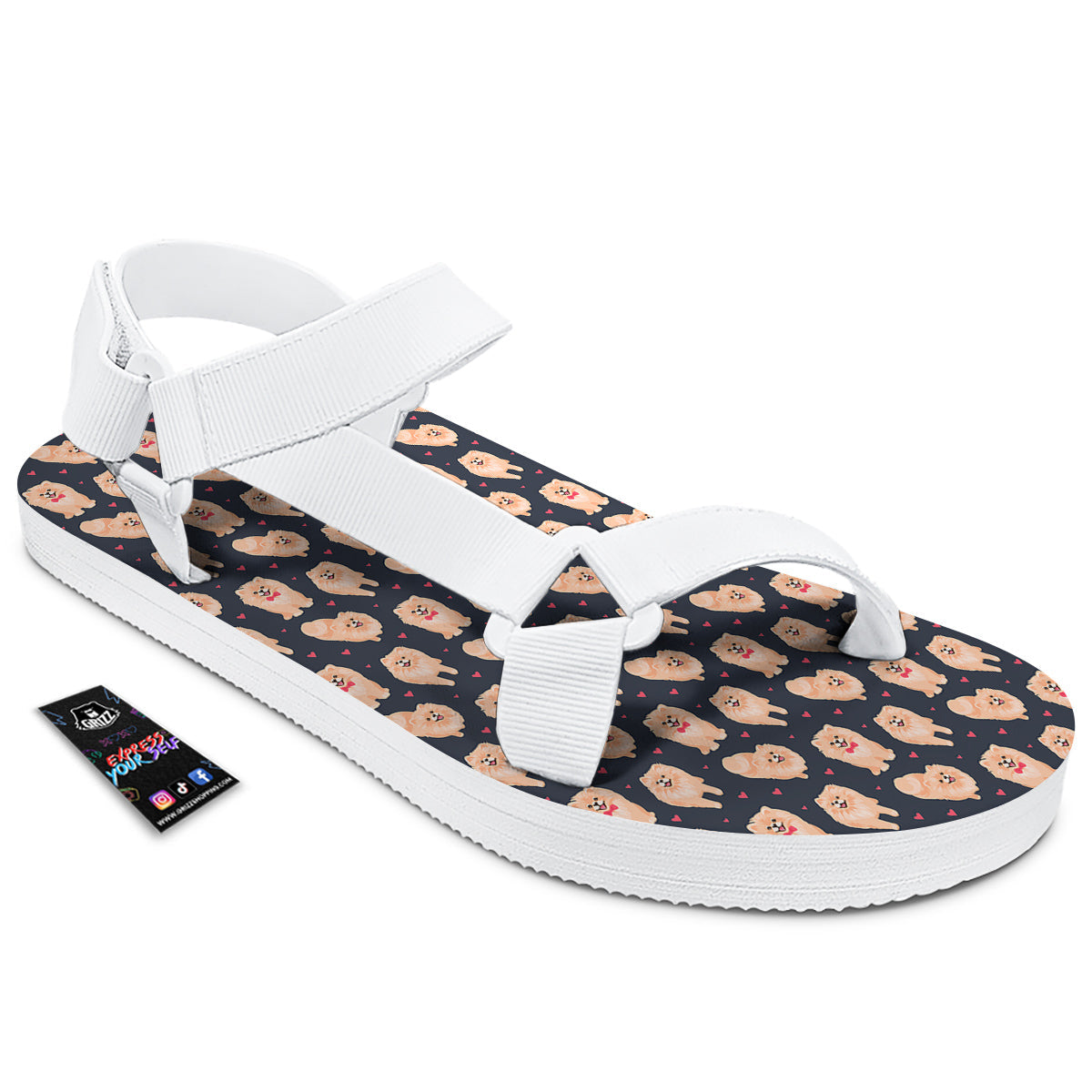 Pomeranian Cute Print Pattern White Open Toe Sandals-grizzshop