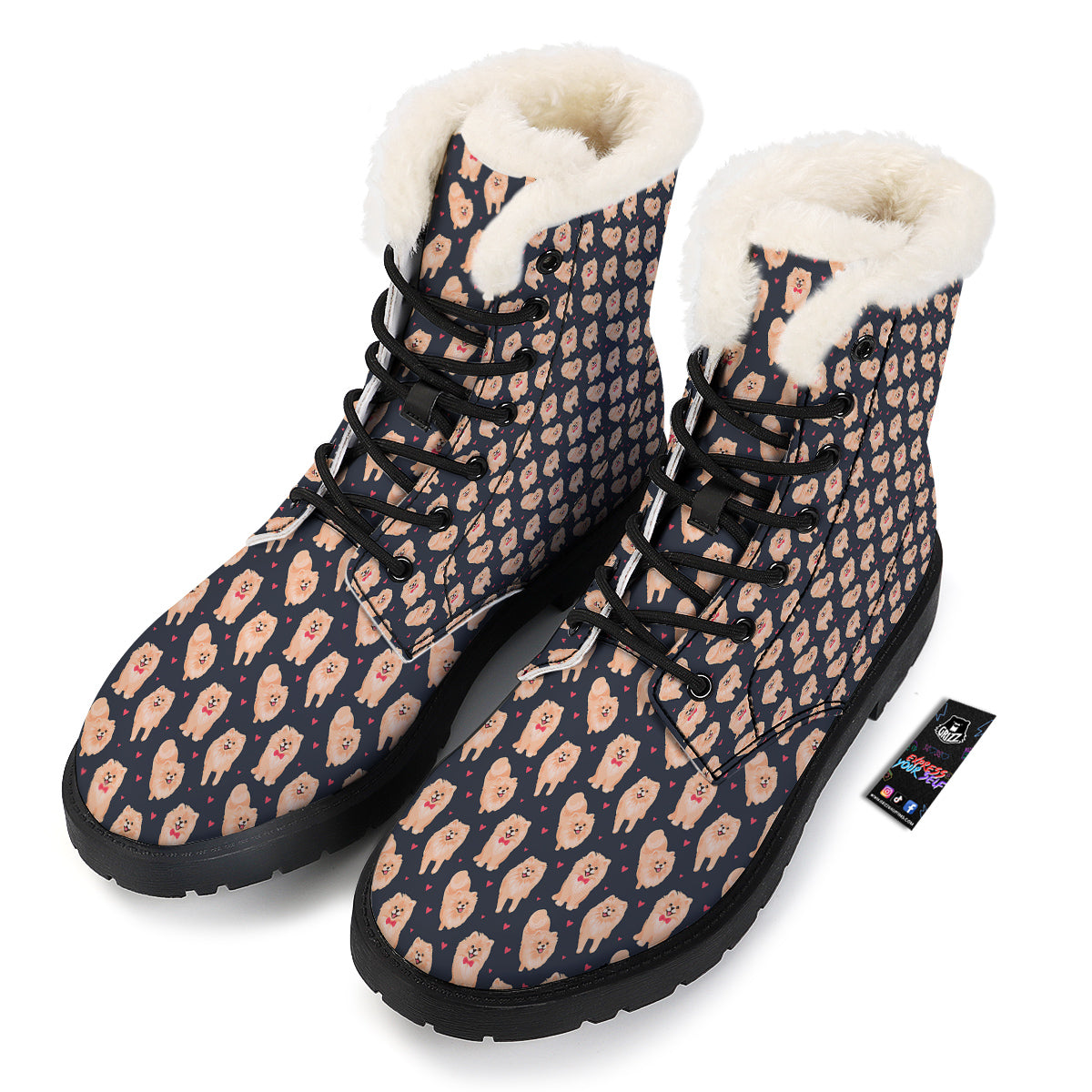 Pomeranian Cute Print Pattern Winter Boots-grizzshop