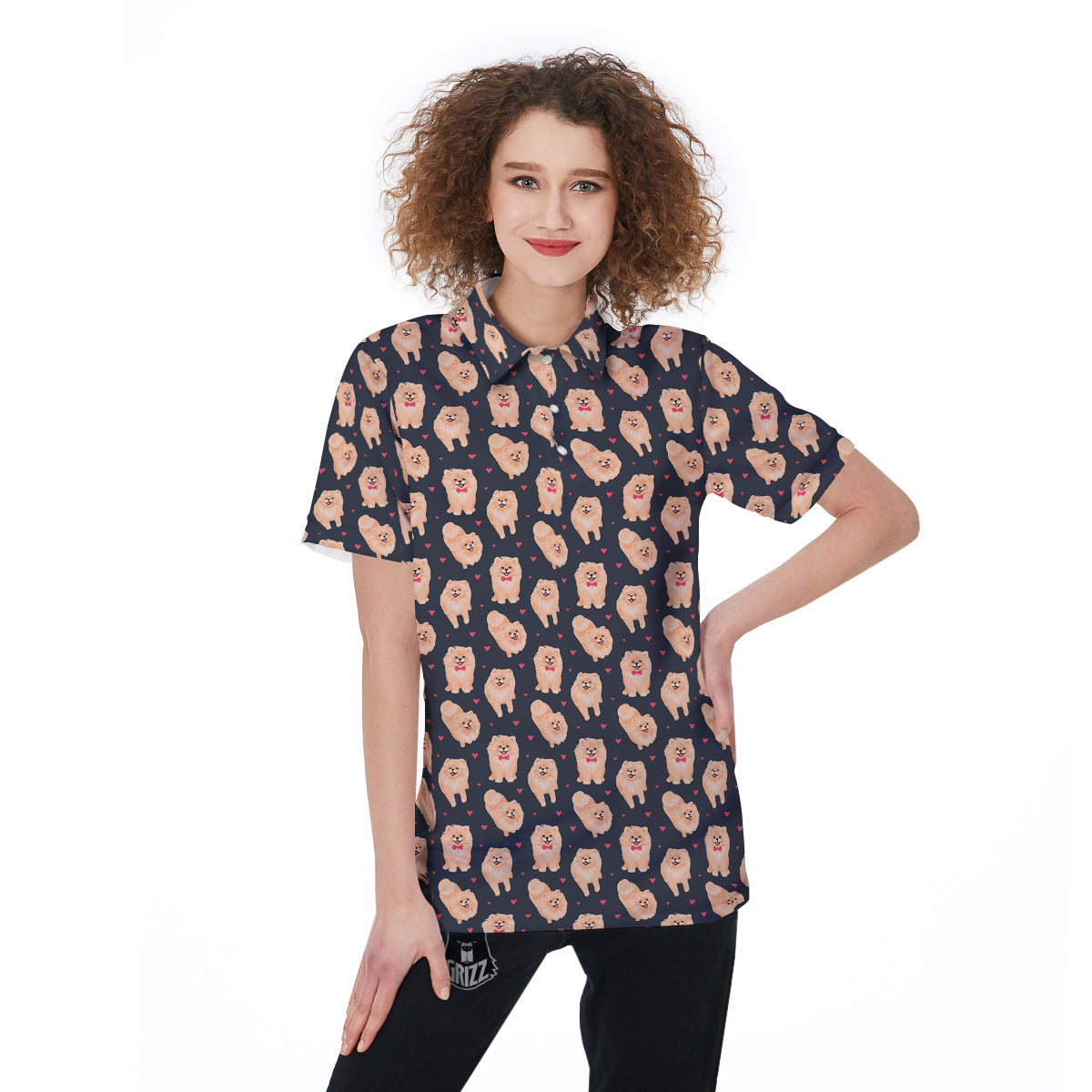 Pomeranian Cute Print Pattern Women's Golf Shirts-grizzshop