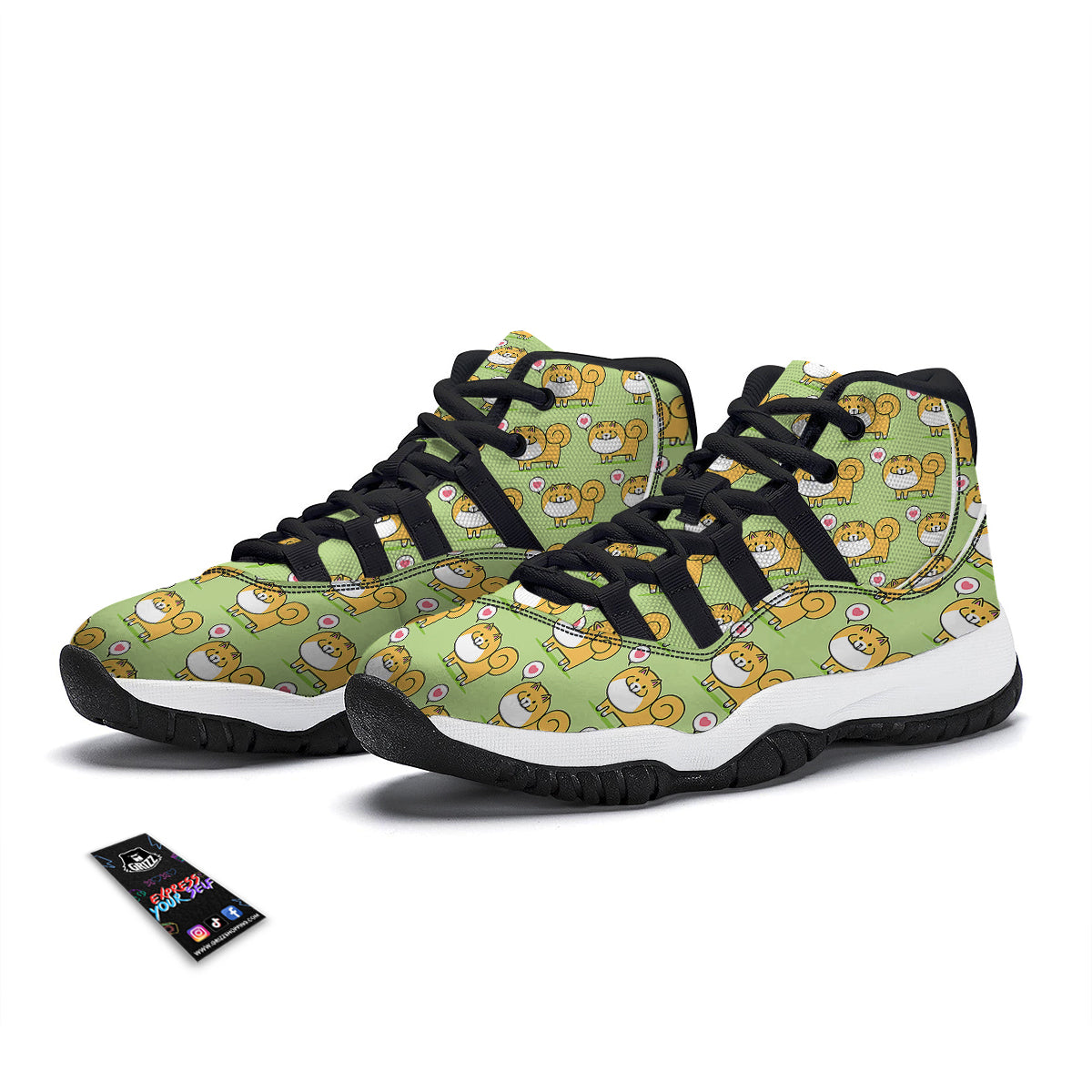 Pomeranian Dog Pattern Print Black Bball Shoes-grizzshop