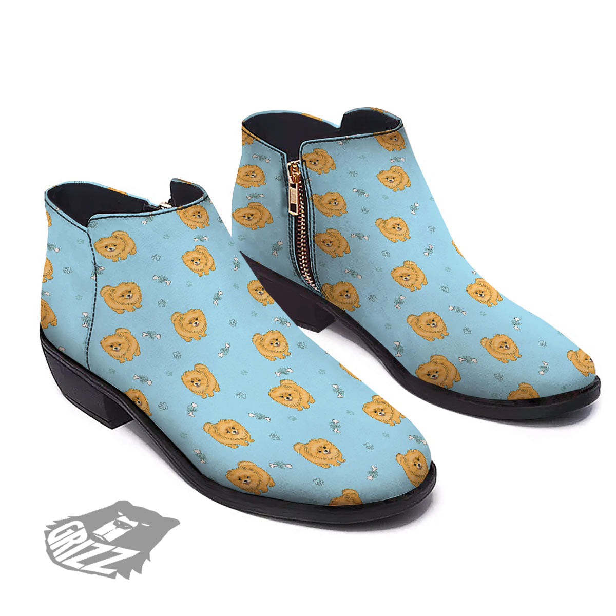 Pomeranian Little Print Pattern Ankle Boots-grizzshop