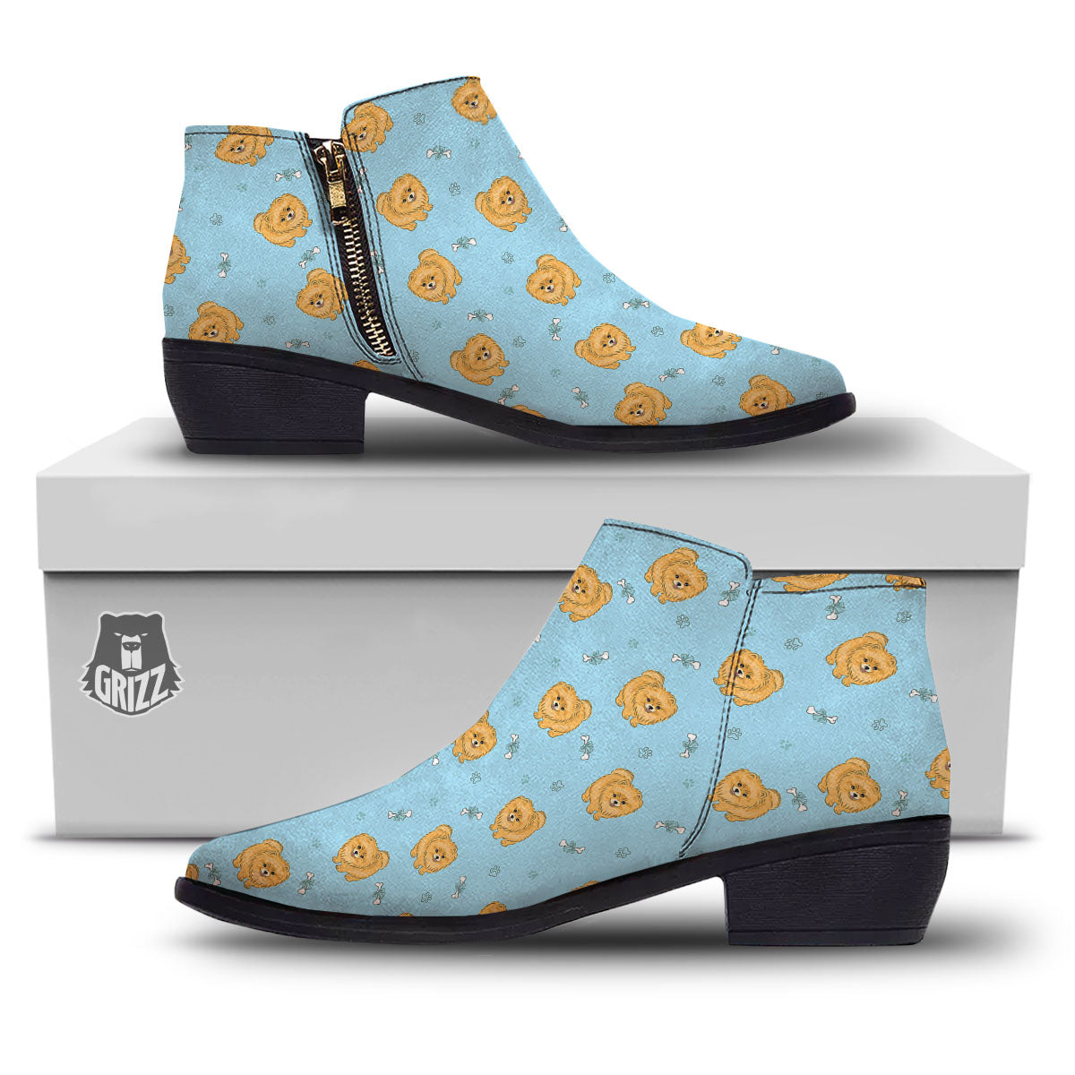 Pomeranian Little Print Pattern Ankle Boots-grizzshop